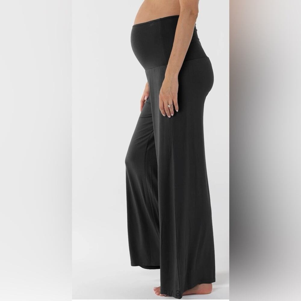 NEW Like an Angel MATERNITY Black WIDE LEG Pull on Pants POCKETS SZ SMALL